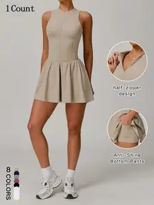 Women's Solid Color 2 in 1 Sports Dress, Casual Comfy Breathable A-line Skorts Dress for Outdoor Running, Tennis Wear, Quick-Drying Dress, Workout Athletic Dresses, Tennis Attire