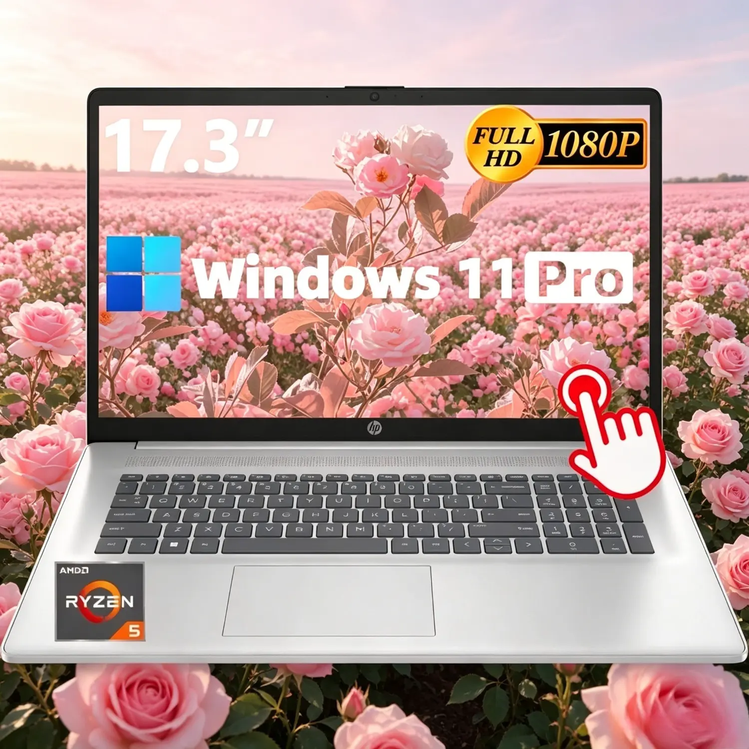 HP 17.3 Flagship Touchscreen Laptop Computer - 17.3" HD • Anti-Glare • AMD Ryzen 5 7530U(up to 4.5 GHz) • Win 11 pro • WiFi 6 • for Business & Student •  Silver