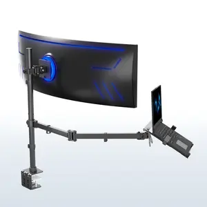 Dual Monitor + Single Laptop Desk Mount - Up to 49" Screens, 15.6" Laptops