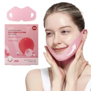 Camellia Deep Collagen Chin Lifting Gel Mask (4 Pieces), Jeju Camellia Ingredients, Double Chin Reducer, Defined Jawline Shaper, Hydrating Firming Brightening Skin Repair Cosmetic Treatment, Camellia Collagen Mask 4 Pieces