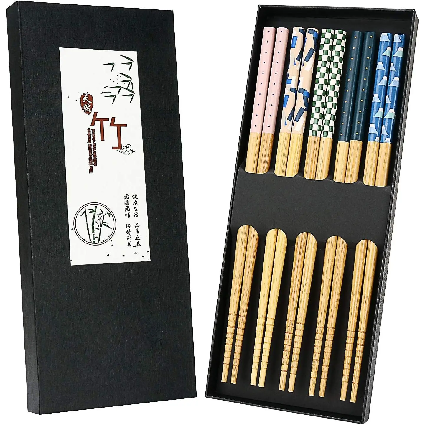 5 Pairs    Chopsticks with   Dishwasher Safe,  Non-Slip Chopstick  Set for  Dishes Sushi Rice Noodles, Nicely Boxed Chinese Chop Sticks Functional