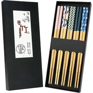 5 Pairs    Chopsticks with   Dishwasher Safe,  Non-Slip Chopstick  Set for  Dishes Sushi Rice Noodles, Nicely Boxed Chinese Chop Sticks Functional