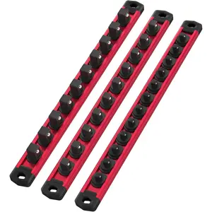 Magnetic Socket Organizer, 1/2-Inch Drive Aluminum Alloy Sockets Rail, Heavy Duty Sockets Holder, Socket Rack Kit 1/2-Inch x 10 Clips(Red)