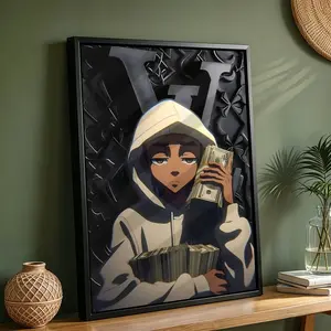 Riley Freeman's Artistic Money-Themed Canvas Wall Art "A Stack of Cash", Cool Masculine Modern Home Decor Print, Hip-Hop Enthusiasts' Room Decoration