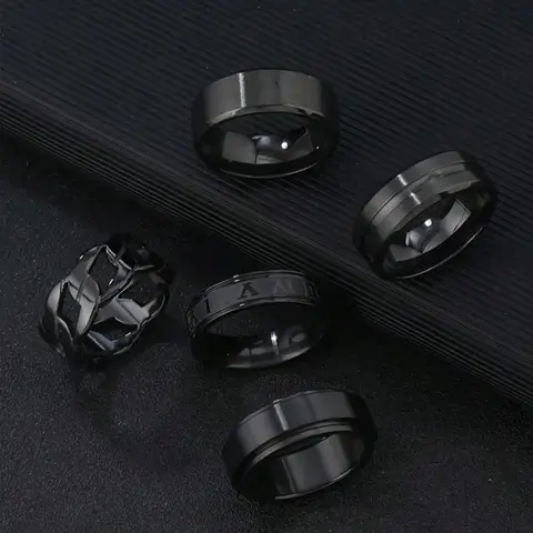 Men's Simple Style Plain Color Ring Set, Casual Trendy Ring Set, Fashion Accessories for Daily Wear, Trendy All-match & Exquisite Jewelry for Birthday Gift, Statement Rings, Statement Multi Ring, Stainless Steel Rings