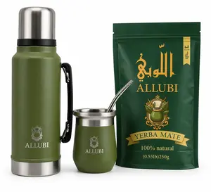 ALLUBI Yerba Mate Set – 1L Thermos, Mate Cup with Bombilla & 250g Yerba Mate Drinkware Leaf Stainless Steel Flasks Insulated Tumbler Water Bottles Mug Bottled