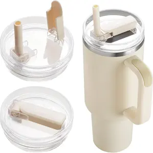 DIPESI 2Pack 40oz Tumbler Lid Replacement suit for Stanley Quencher cup, Flip Straw Spill Proof Leak Resistant Straw Cover, Dishwasher Safe Stanley Cup Accessories