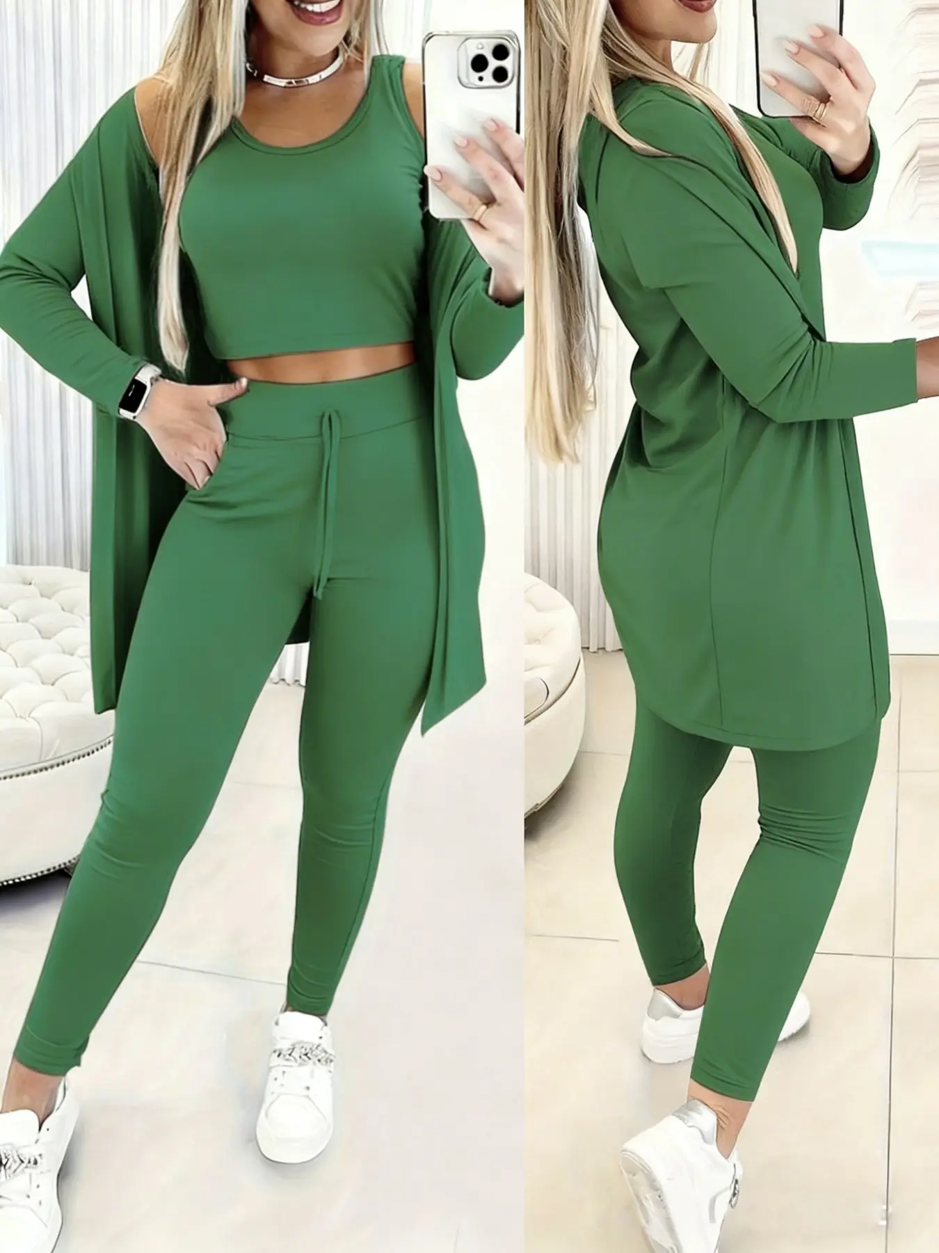 Women's Solid Color Tank Top & Pants & Long Sleeve Outwear Pajama Lounge Set, Casual Chic Comfy Breathable Slim Loungewear Set for Daily Wear, Ladies Sleepwear for All Seasons