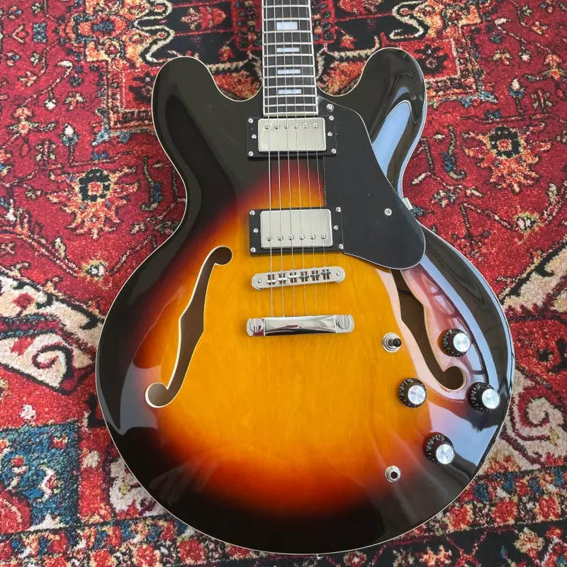 ES335 Style Semi-Hollow Body Electric Guitar - Rosewood Fretboard, Vintage Sunburst, Tune-O-Matic Bridge, 4.5kg Unisex Musical Instrument with Protection Features