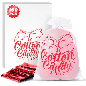 100PCS Cotton Candy Bags, 11.8x17.7 Inch Candy Supplies Perfect for Sticks Cones, Cotton Candys Bulk Accessories for Carnivals and Parties