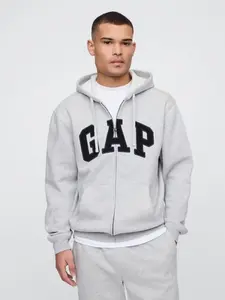 Men Relaxed Gap Logo Zip Hoodie - Gray