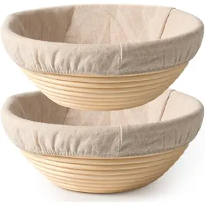 2 Pack Banneton Bread Proofing Baskets for Sourdough, 9 Inch Round Natural Rattan Proofing Basket for Dough Rising, Bread Proofing Bowl Sourdough Bread Baking Supplies for Home Bakers