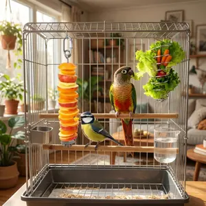 Stainless Steel 2-Piece Bird Fruit Feeder Set - Parrot Food Stick, Spiral Foraging Feeder, Hanging Bird Cage Accessory for Parakeet, Cockatiel gift gardening