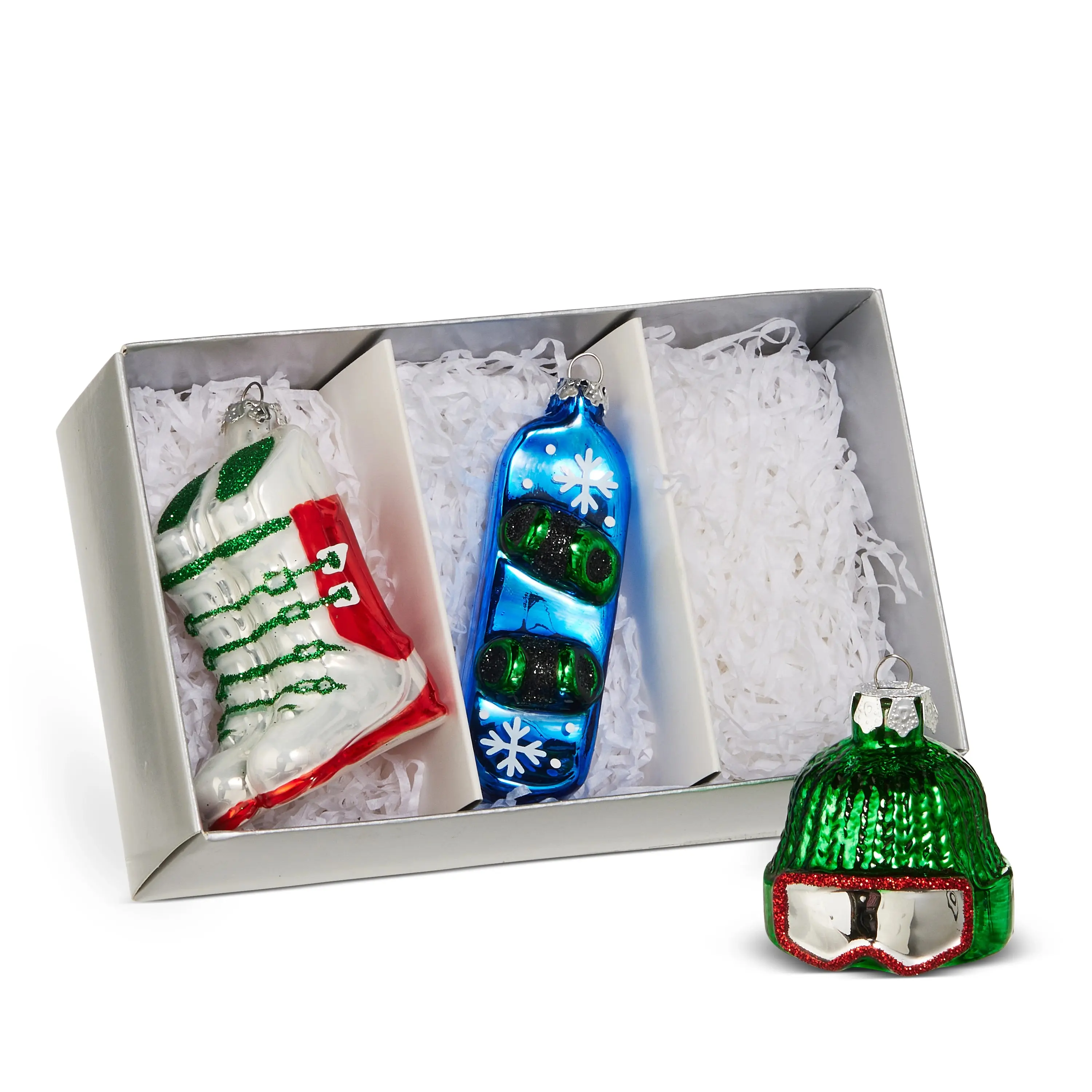 Ski and Snowboard Glass Ornaments (Set of 3)