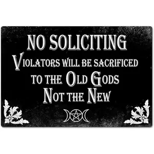 Gothic No Soliciting Sign for House - "Violators Will Be Sacrificed To The Old Gods" Door Wall Art Sign, 12x8 in, Home Decor Gift for Gothic Enthusiasts bedroom dorm gaming room office