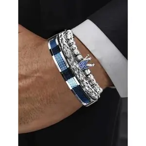 Men's Elegant Crown Design Cuff Bangle Set, Fashion Jewelry for Party, Daily Clothing Decor, Trendy All-match & Exquisite Jewelry for Birthday Gift