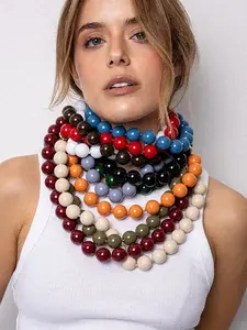 Boho Beaded Necklace Acrylic Resin Plastic Beads Handmade Knot Jewelry for Women Summer Beach Vacation Accessories