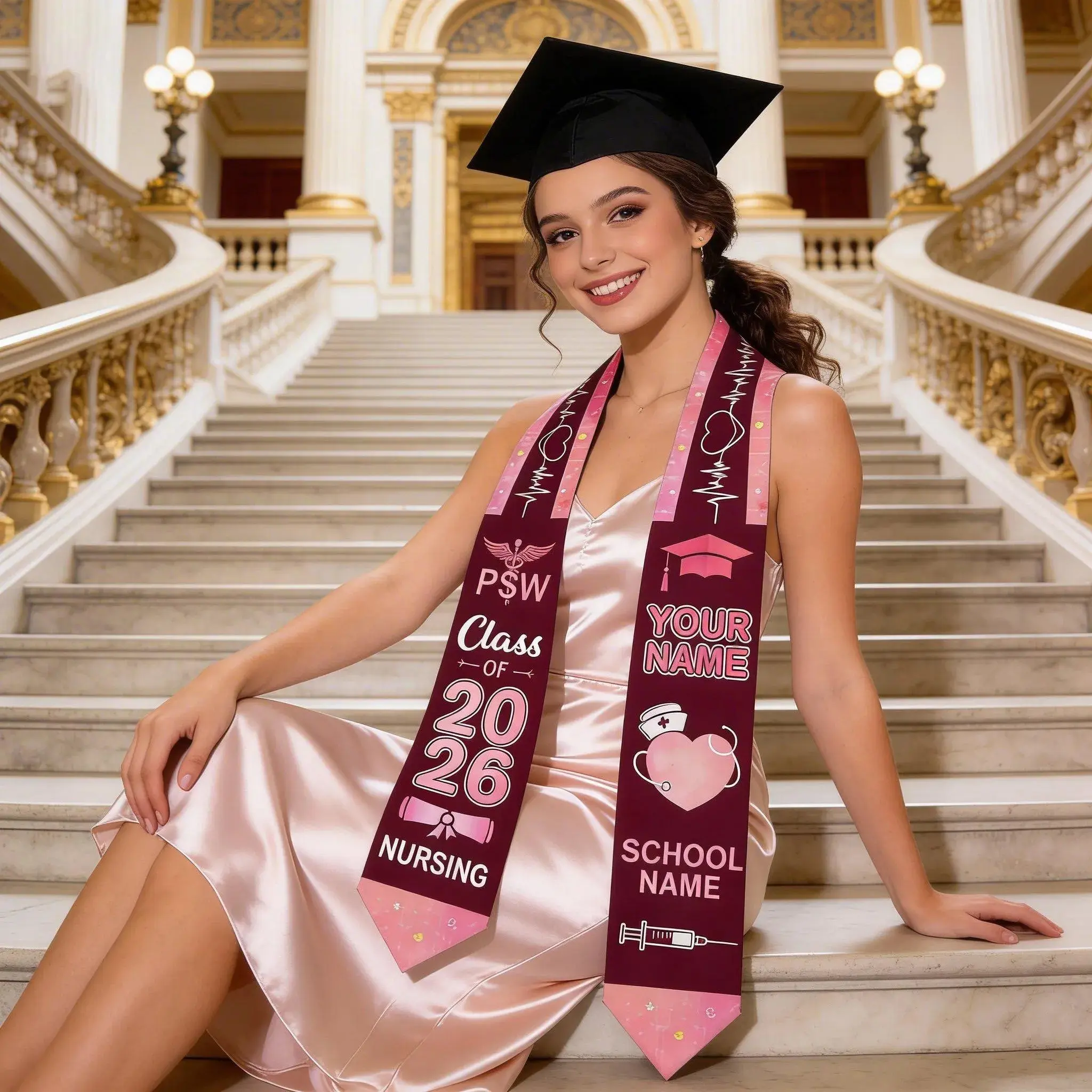 Custom Nursing Graduation Stole 2026 – Personalized Nurse Sash & Custom Name Print & PSW Grad Gift