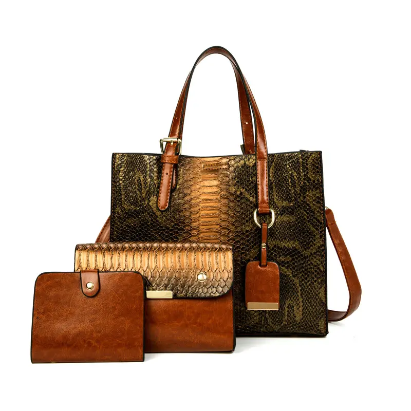 Women's Croco Embossed Handbag Set, 3-Piece Large Tote with Wallet & Adjustable Shoulder Strap for Work, Parties & Casual Wear, Everyday Bag, Handbags For Women, Set Pack