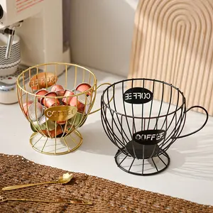 Iron Coffee Capsule Storage Cup Holder, Coffee Mug Shape with Identifier, Luxurious Home Desktop Organizer for Coffee Pods & Snacks