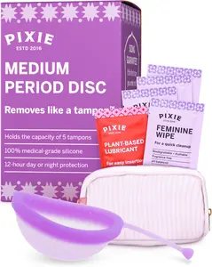 Pixie Menstrual Disc for Feminine Care - Ranked 1 for Best Tampon Alternative Period Disc - 100% Medical-Grade Silicone - Removes Like a Tampon - Wear 12 Hours - Capacity of 5 Tampons (Medium, Purple)