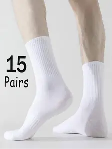 Men's Solid Crew Socks, Casual Moisture Wicking Mid Calf Socks, Soft Comfy Breathable Plain Socks for All Seasons and Daily Wear
