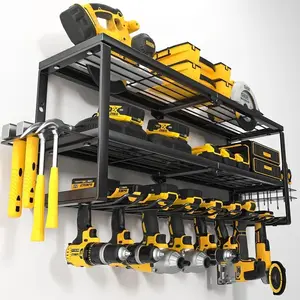 Multi-tiered Iron Power Tools Organizer Rack, Wall Mounted Utility Storage Shelves with Screwdriver and Hammer Holder, Construction Tool Organizer, Ideal Gift for Garage