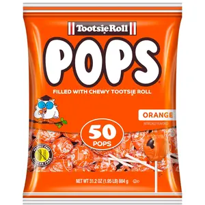 Tootsie Pops Single Flavor Bag - Orange Flavored Lollipops with Chocolatey Center - Individually Wrapped Hard Candy - Orange Candy - Peanut Free, Gluten Free, 50 Count (Pack of 1)