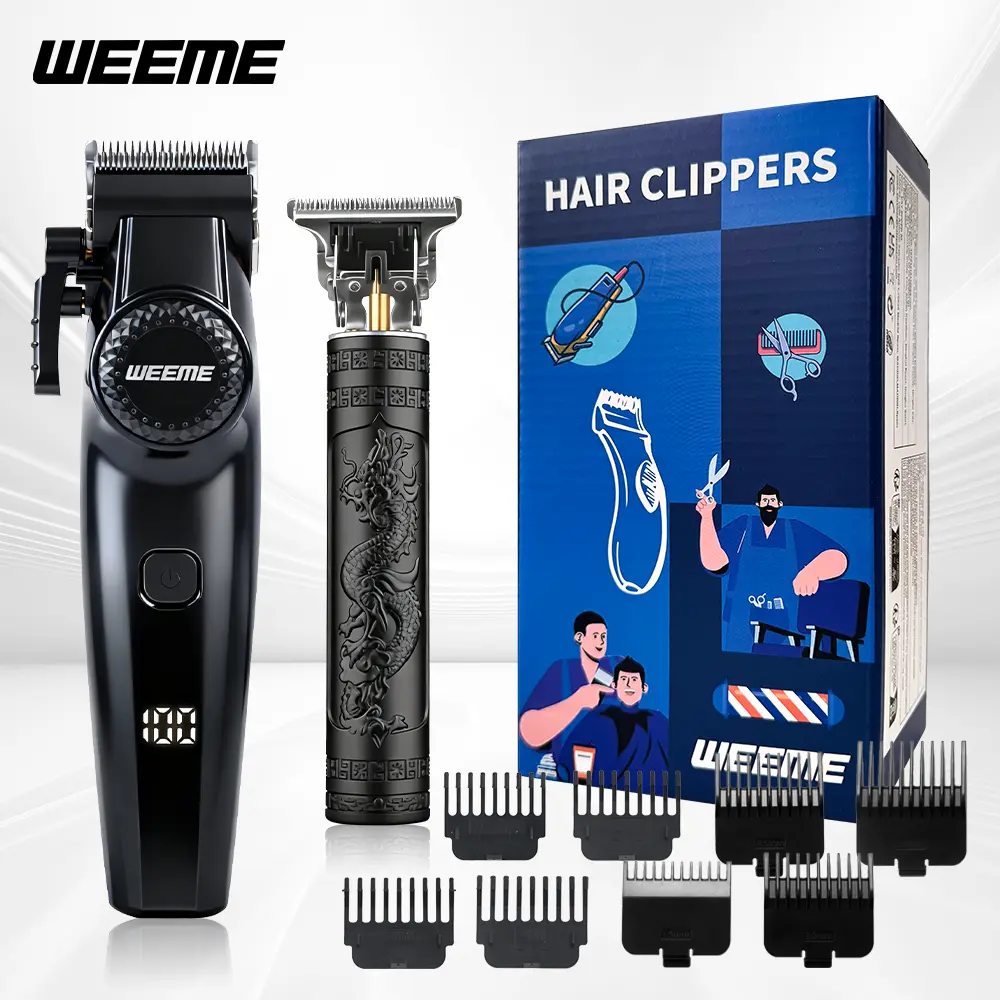 WEEME Professional Hair Clipper & T-Blade Trimmer Set, Cordless Barber Grooming Kit with LED Display, Dragon Carving Design for Men, 3-Step Precision Lever, Fast Charging Rechargeable USB