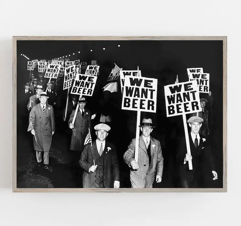 Prohibition Wall Art, Beer Protest, Black and White Art, Vintage Wall Art, Bar Wall Decor, Funny Wall Art