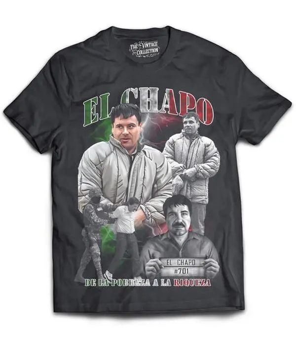 Chapo Tribute T-Shirt, Gift For Fan, Casual Streetwear Unisex Top, Vintage Mexican Streetwear Unisex Shirt, Full Size, Full Color.