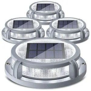Siedinlar Solar Driveway Dock Lights, 2 Modes Warm& cool White 16LED Solar Powered Deck & Marine Marker Lights, Waterproof Aluminum Ground Lights for Driveway, Outdoor Stair, Pathway, Patio, Walkway, Garden & Yard (4 Pack)
