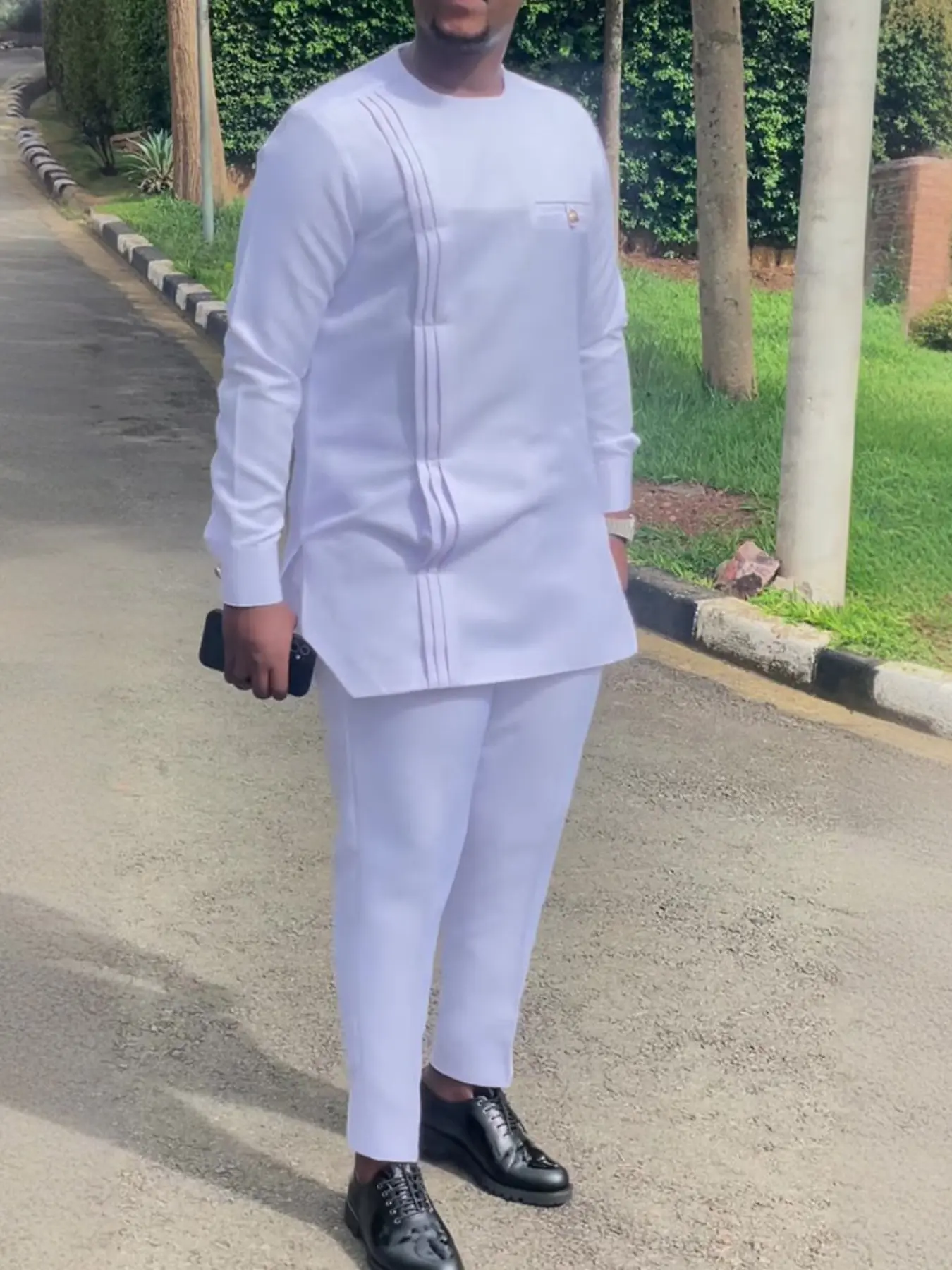 Traditional Muslim Islamic Modesty Set African Style Men's Wedding Formal New Suit 2-Piece Round Neck Long Sleeve Top and Pants Clothing Clothes