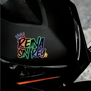 1PC For Car/Motorcycle Rearview Mirrors, Personalized Cool Stationery, Rainbow Gradient "REINA SIN REY", Crown & Chili Decor, Sticker For Cars, Car Decorative Sticker, Car Decals, Automotive Decals, Vehicle Exterior Decoration