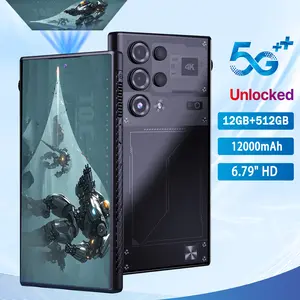 W&O 5G Smart Dual SIM Projector Phone Android 14 (Unlocked)12000mAh Battery – 12GB RAM + 512GB Storage (PD Fast Charging) – Face Unlock,120Hz Projection + OTG Mouse Support、68MP Triple Rear Cameras + 20MP Selfie, Full Band Support T-Mobile, AT&T, Verizon!