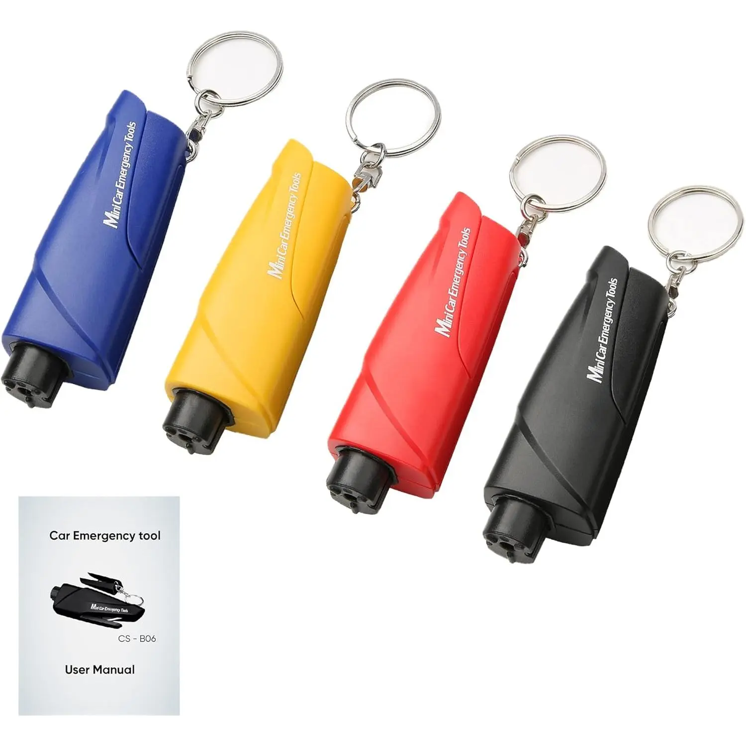 Springtok 4-Pack 3-in-1 Keychain Emergency Tool Kits - Car Emergency Escape Hand Tools with Glass Breaker, Seat Belt Cutter, User Manual for Car Use