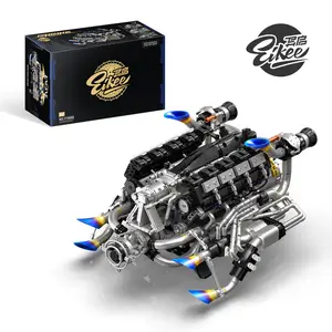 Eikee  2773pcs Tech Super V8 Engine Building Block Set, Silvery Spray-Painted Parts, Built-in Power Kit for Multi-Part Linkage Including Gear Set Linkage, V8 Internal Combustion Engine Linkage, Ideal Gift for Teenagers Aged 14+ for Christmas Or Halloween