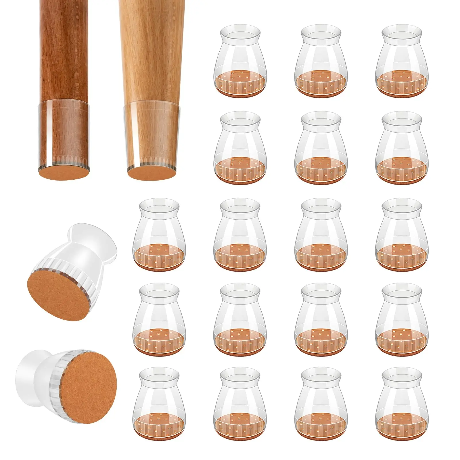 Furniture Hardware Accessories 20-Pack Silicone & Felt Furniture Leg Floor Protectors - Anti-Scratch, Noise-Reducing Slip-On Caps for Hardwood Tile, Table Legs