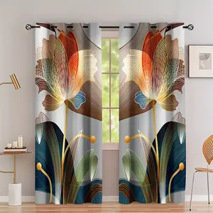 2 pieces, abstract floral gold line modern printed curtains, artistic leaf pattern, top hole, semi sunshade polyester fiber, suitable for home living room, bedroom, balcony, kitchen, study and shower window decoration, anti privacy, easy to clean.