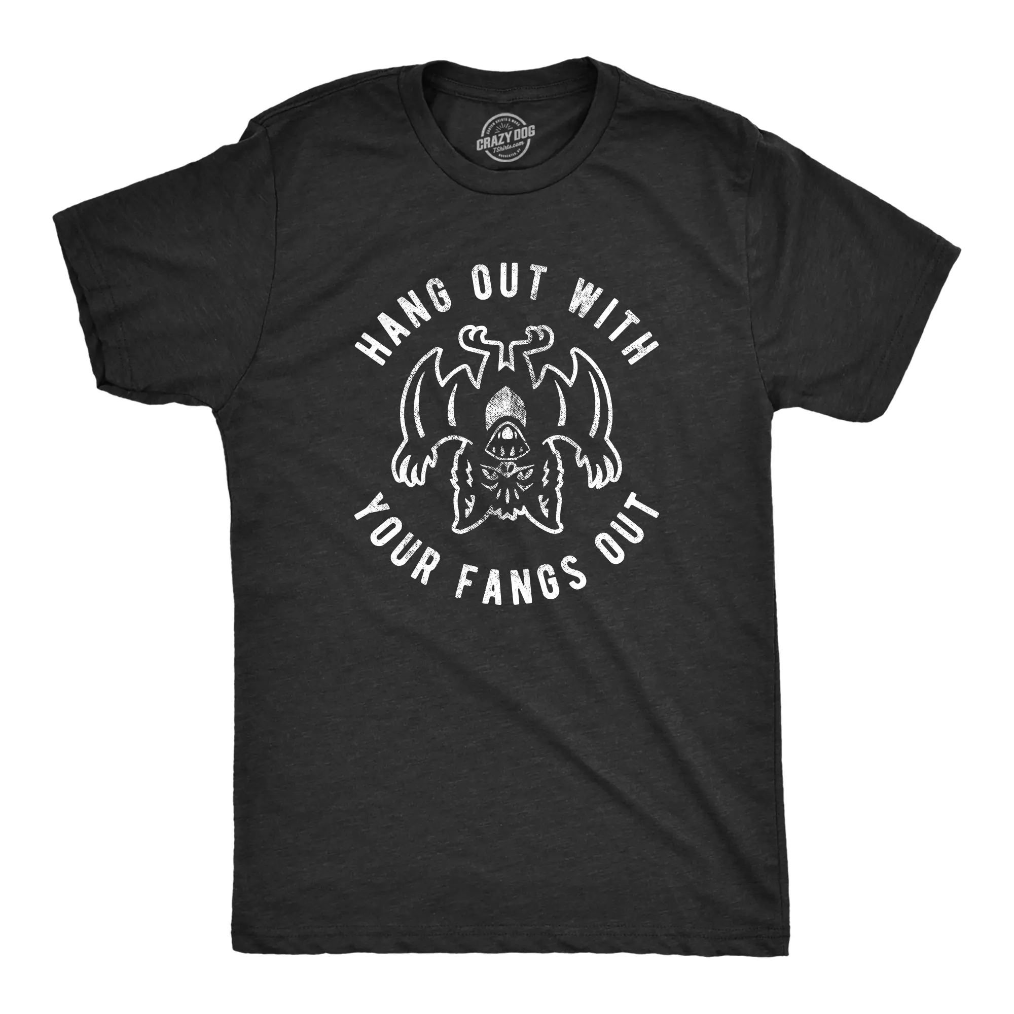 Mens Hang Out With Your Fangs Out T Shirt Funny Vampire Bat Halloween Novelty Tee Mens Funny T Shirts Cool Vintage Fashion T-Shirt Gift Classic Menswear Halloween Apparel for Men Novelty Tees for Guys Black