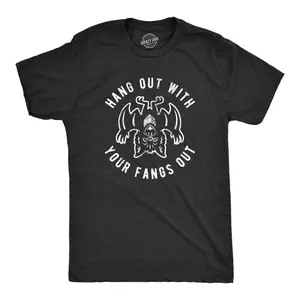 Mens Hang Out With Your Fangs Out T Shirt Funny Vampire Bat Halloween Novelty Tee Mens Funny T Shirts Cool Vintage Fashion T-Shirt Gift Classic Menswear Halloween Apparel for Men Novelty Tees for Guys Black