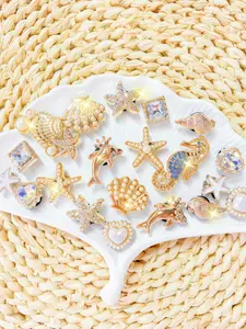20pcs Ocean Series Shoe Accessories, Starfish Dolphin Shell Seashell Seahorse Heart Decor, DIY Footwear Decoration, Shoe Decoration Charms