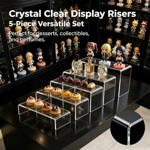5-Piece Crystal Clear Acrylic Display Risers, Stackable Multi-Size Tiered Stands, Sturdy Versatile Organizer for Desserts, Collectibles, Perfumes & Retail Showcase