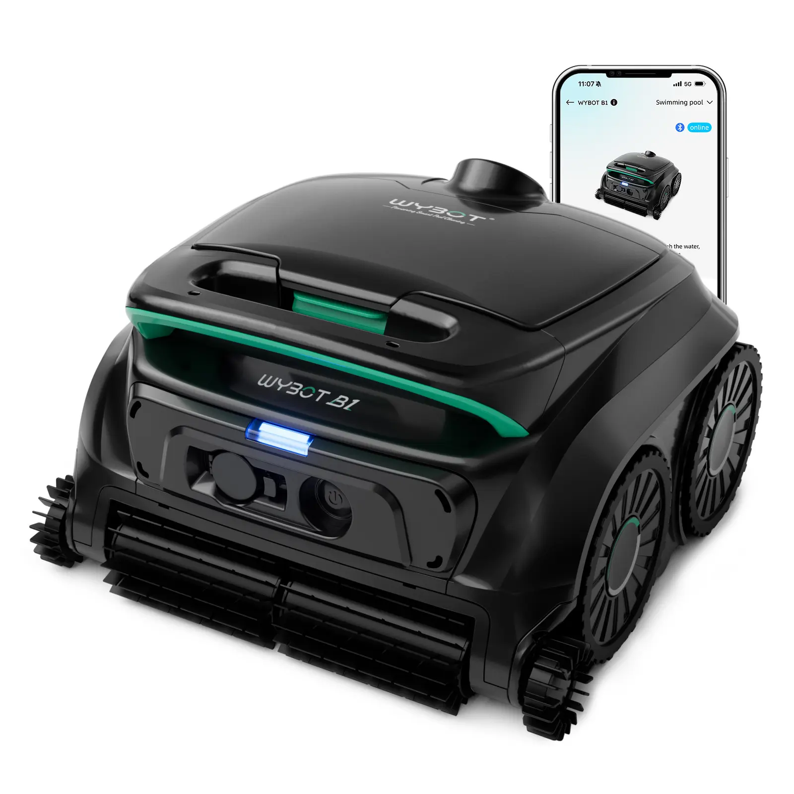 (2026 New) WYBOT B1 Robotic Pool Cleaner, Floor and Wall Cleaning, 120min Runtime Cordless Pool Vacuum for Inground & Above Ground Pools, Smart Navigation, Self-Parking, Black Green