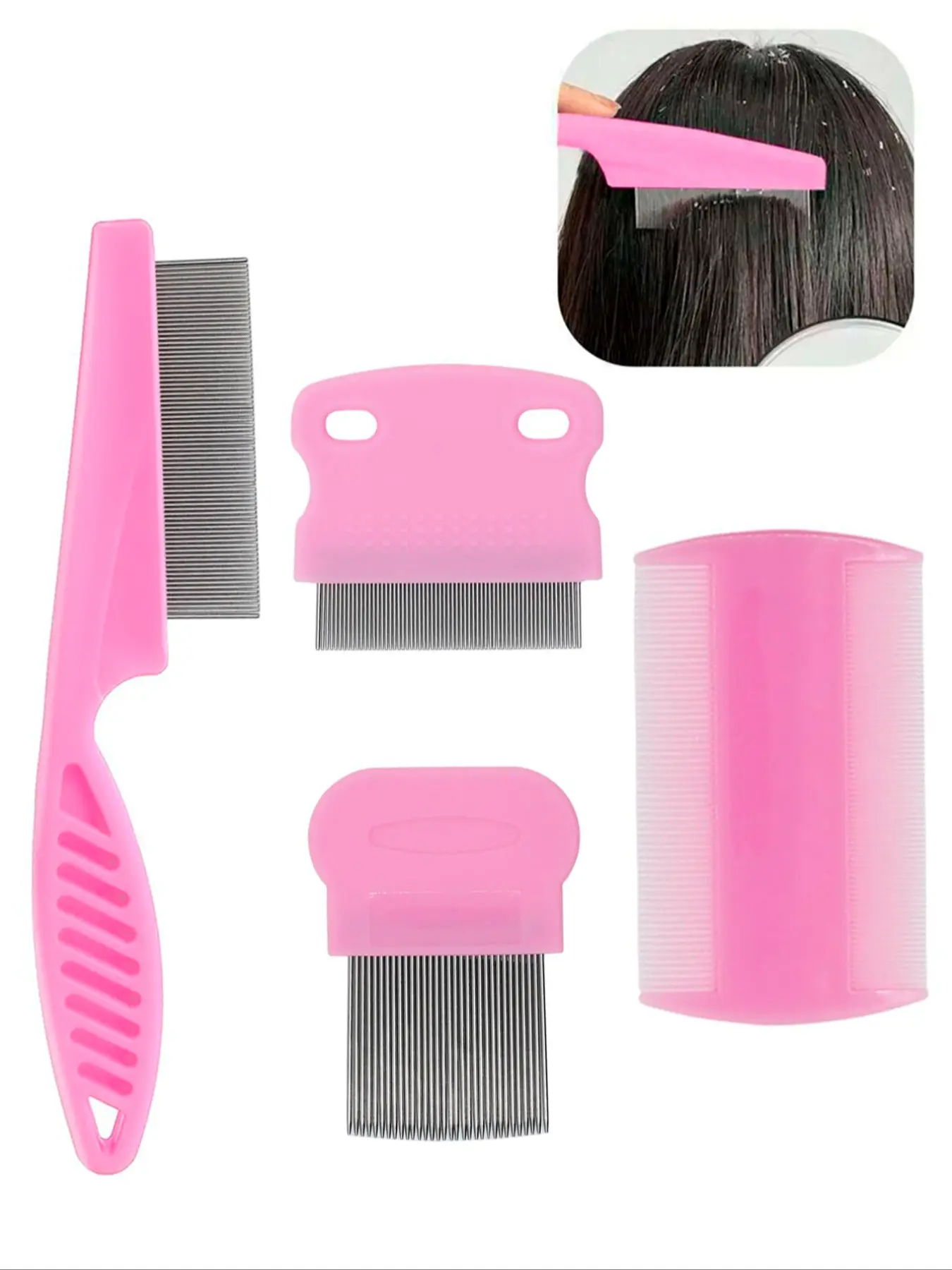4pcs Scalp Lice Comb Set, Fine Tooth Dandruff Removal Comb, Dandruff Remover Comb, Multi-Functional Hair & Scalp Cleaning Tool, Styling Brush, Hair Care Tool