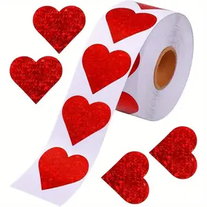 Glitter Heart Shaped Sticker, 500pcs/roll Self Adhesive Decorative Sticker, Decorative Sticker for Wedding & Anniversary & Party, Self Adhesive Stickers, Decoration Sticker
