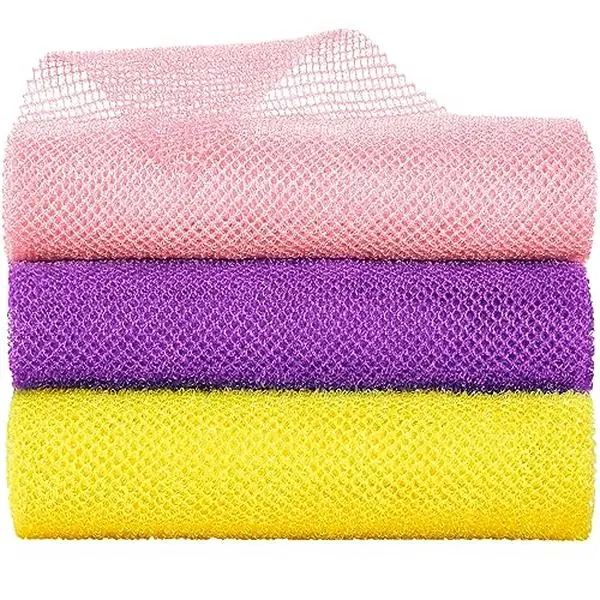 3 Pieces African Exfoliating Net, Colorful African Net Cloth, Long African Net Sponge Body Scrubber for Use in Shower, Bath Shower Wash Cloth for Skin Smoother Daily Use (Pink,Purple,Yellow)