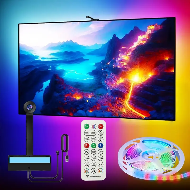 Eissloly TV Backlight Camera Strip for 40-85 Inch Tvs, LED Light Bar Syncs with Screen, USB Powered, Remote Control, Auto Color Detection, TV Led Lights, LED Lighting