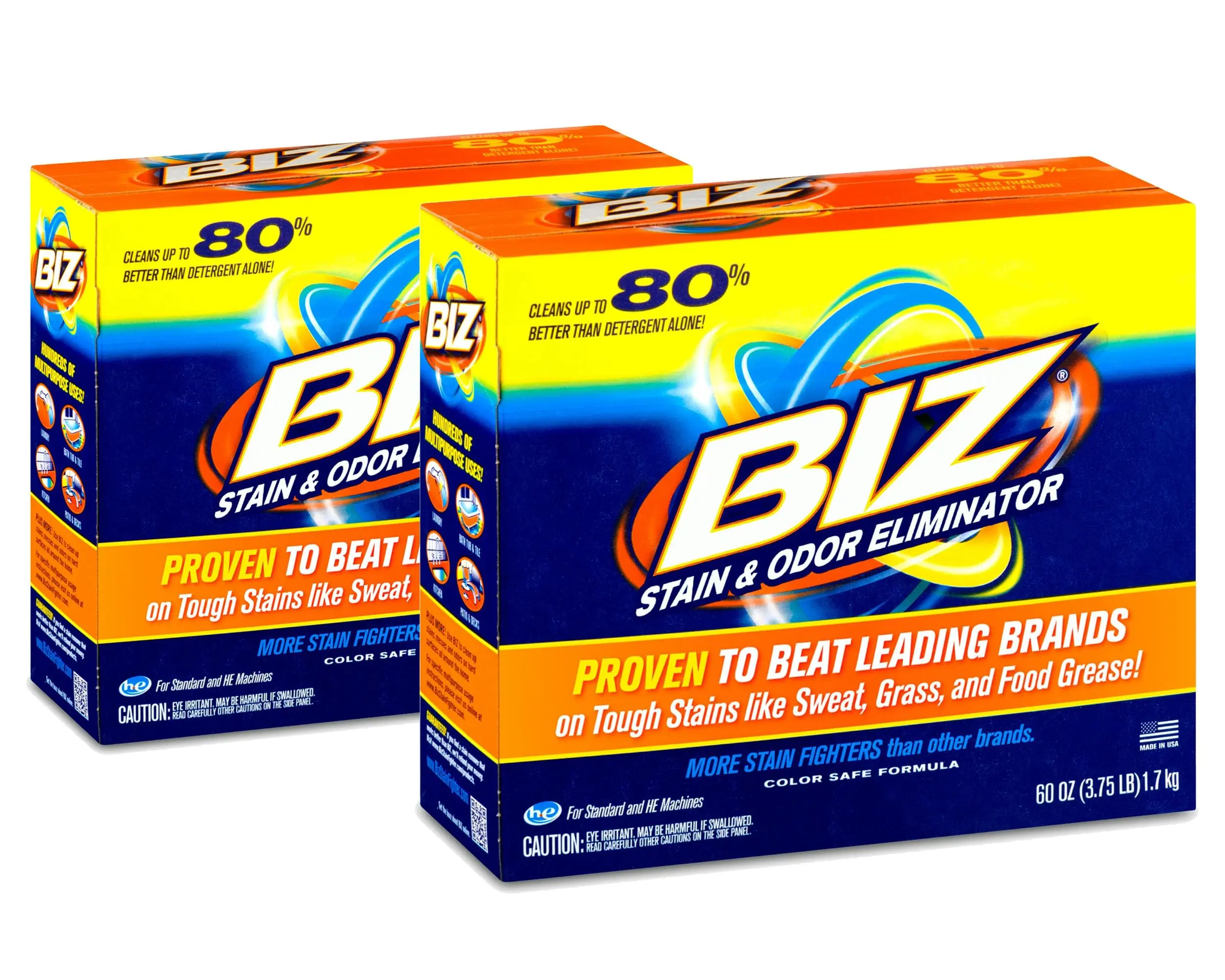 BIZ Stain and Odor Eliminator - 2 Packs Eco-Bio Based All-Purpose Cleaners, Bioenzyme Bubble Cleanse Powder Laundry Detergent (37.5 oz Each), Essential Cleaning Products for Multi Purpose Needs, Powerful Cleaning Solution
