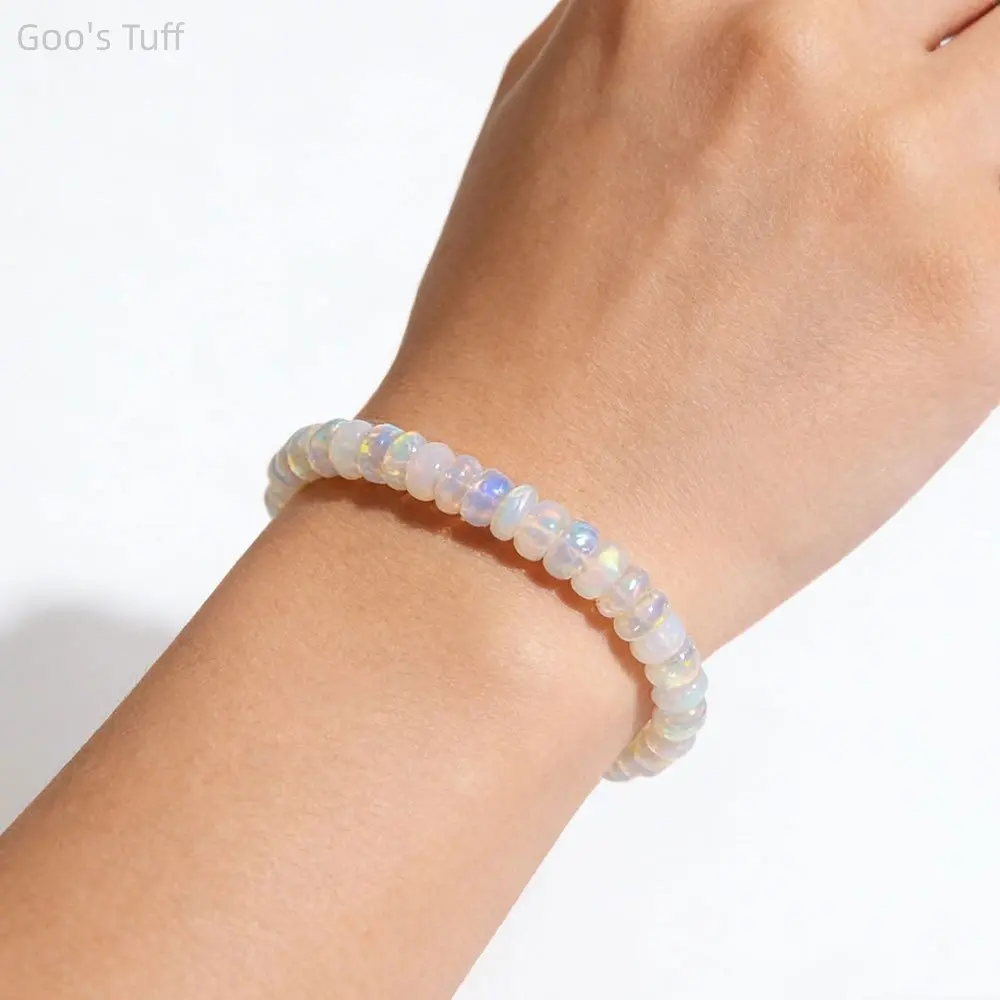 Natural stone beaded bracelet hot selling flash Ethiopian opal strand genuine opal protein stone healing wrist jewelry for women menopause soothing daily self care gift